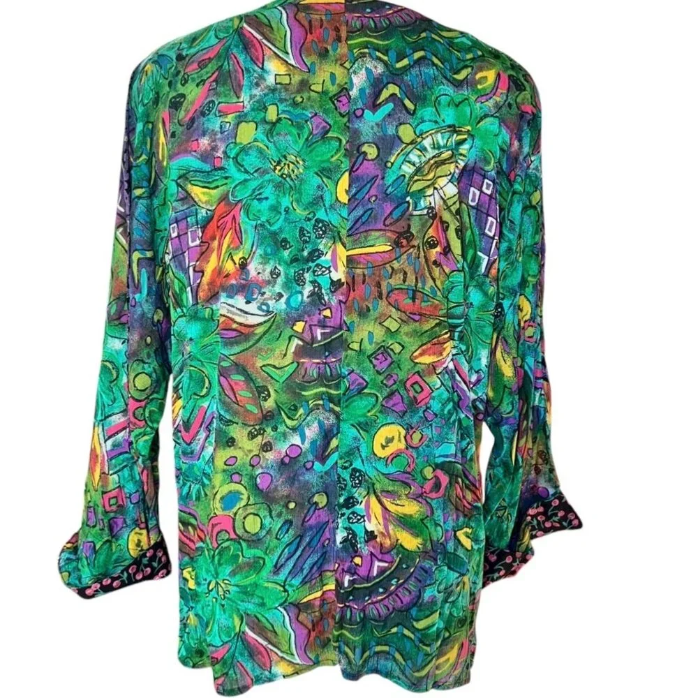 Carole Little Womens 14 Multi Print Tunic Dress Bead Trim & Ruffle Y2K Floral - Picture 2 of 12